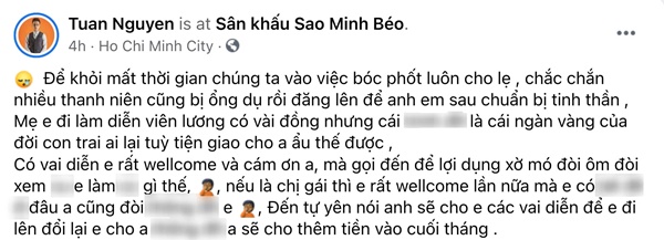 Nam diễn viên tố bị Minh Béo lạm dụng tình dục qua tuyển dụng nghệ sĩ-1